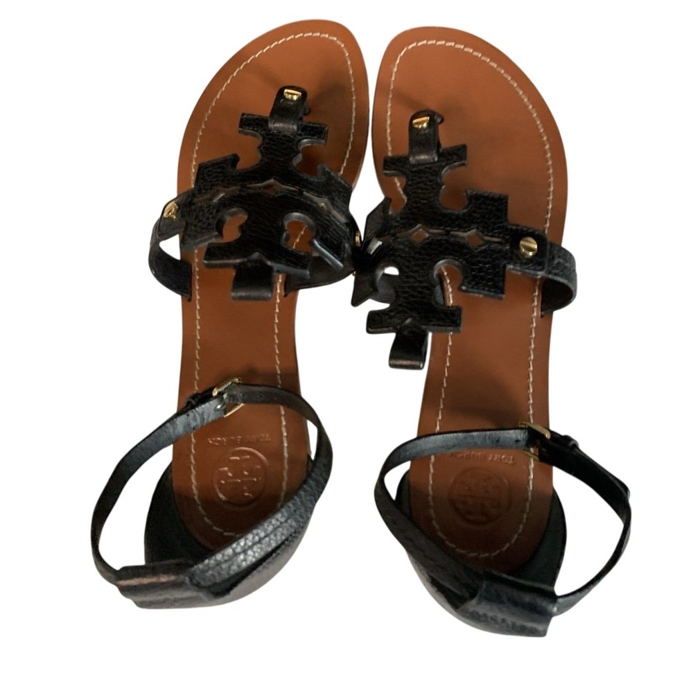 Tory Burch Miller Womens Black Leather Ankle Sandals Size 8.5